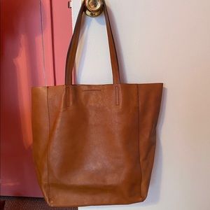 Used brown leather tote bag